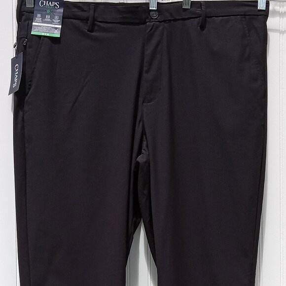CHAPS Dress Pants Mens 42 x 32 Black Performance Flat Front Slim Fit Golf Pant - Picture 2 of 10